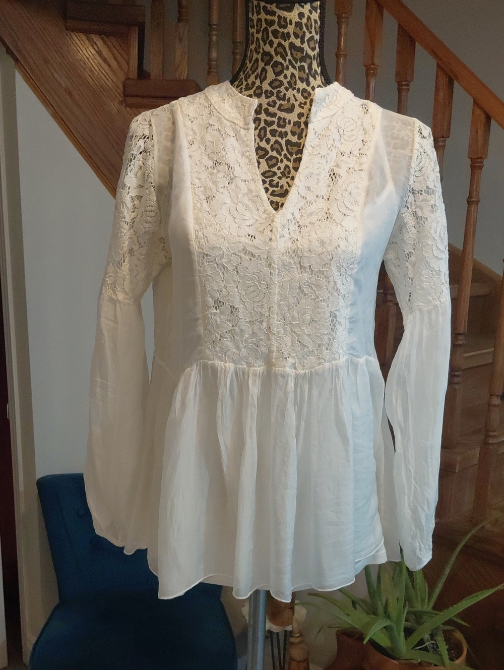 Women’s Silk White Lace Peasant Blouse - Elegant Boho Top